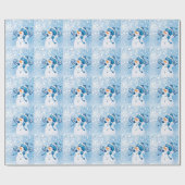 kerstcadeautje / blauw sneeuwman cadeaupapier (Vlak)