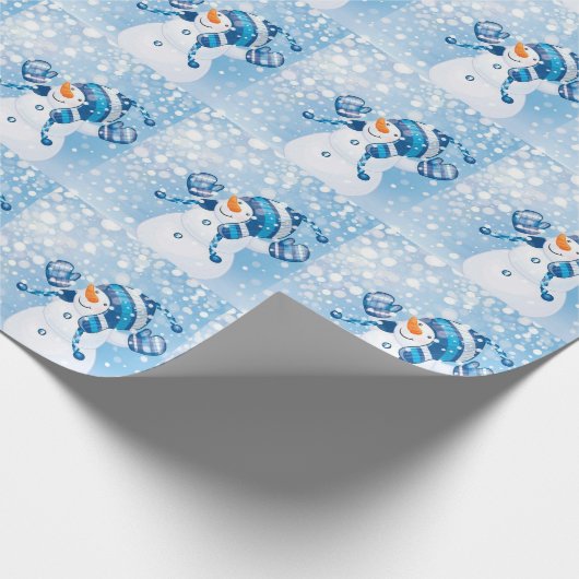 kerstcadeautje / blauw sneeuwman cadeaupapier (Hoek)