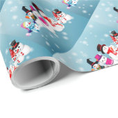 kerstcadeautje/blauw Snowman-gezin Cadeaupapier (Rol Hoek)