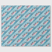 kerstcadeautje/blauw Snowman-gezin Cadeaupapier (Vlak)