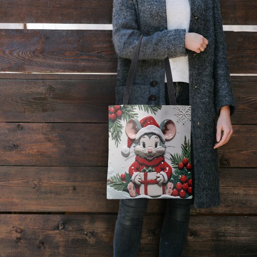 Kerstcadeautje en muis tote bag