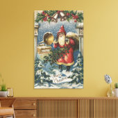 kerstcadeautje, kerstman en recordspeler canvas afdruk (Insitu (Woonkamer))