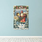 kerstcadeautje, kerstman en recordspeler canvas afdruk (Insitu (Houten vloer))