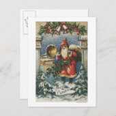 kerstcadeautje, kerstman en recordspeler feestdagenkaart (Voorkant / Achterkant)