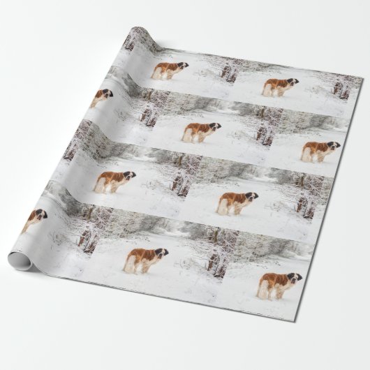 kerstcadeautje met een Bernard-hond Cadeaupapier (Uitgerold)