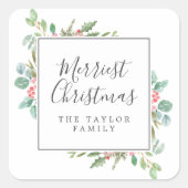 kerstcadeautje met kerstfeestdag vierkante sticker (Voorkant)