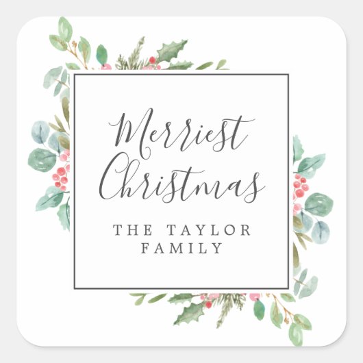 kerstcadeautje met kerstfeestdag vierkante sticker (Voorkant)