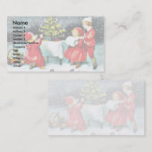 kerstcadeautje met kinderen die rondspelen visitekaartje (Voorkant / Achterkant)
