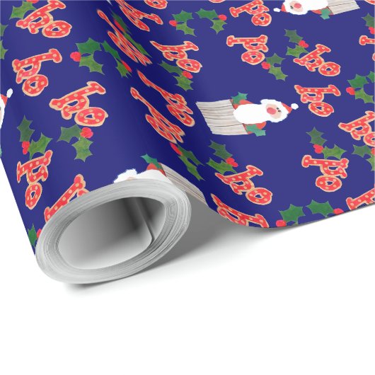 kerstcadeautje: Santas, Holly, Ho, ho, ho Cadeaupapier (Rol Hoek)