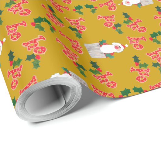 kerstcadeautje: Santas, Holly, Ho, ho, ho Cadeaupapier (Rol Hoek)