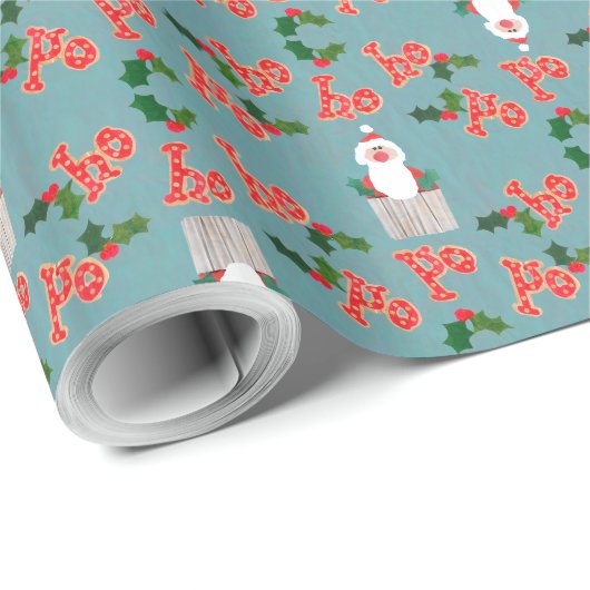 kerstcadeautje: Santas, Holly, Ho, ho, ho Cadeaupapier (Rol Hoek)