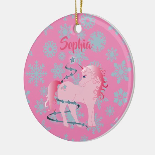 kerstcadeautje Unicorn Roze Cute Girl geloven Keramisch Ornament (Links)