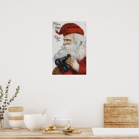 kerstcadeautjeKerstman met Binocles Poster (Keuken)