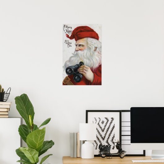 kerstcadeautjeKerstman met Binocles Poster (Thuiskantoor)