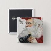 kerstcadeautjeKerstman met Binocles Vierkante Button 5,1 Cm (Voorkant /achterkant)