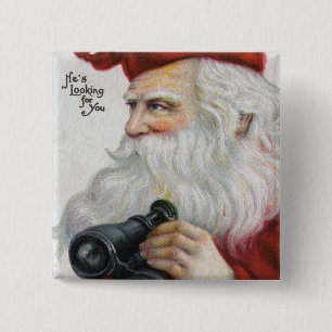 kerstcadeautjeKerstman met Binocles Vierkante Button 5,1 Cm