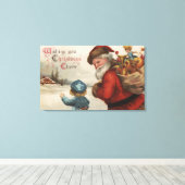 kerstcadeautjeKerstman met jongen Canvas Afdruk (Insitu (Houten vloer))