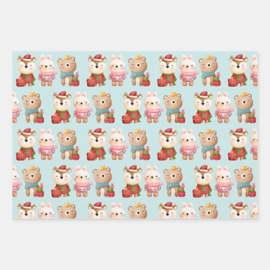 kerstcadeautjes - Beer voor rendieren en konijnenp Inpakpapier Vel (Voorkant 2)