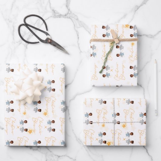 kerstcadeautjes engel-omslagpapier - jongens inpakpapier vel (Voorkant)