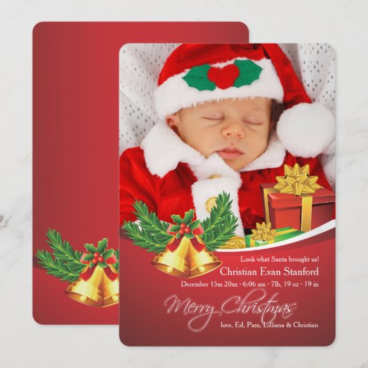 kerstcadeautjes Foto geboorteaankondiging Feestdagenkaart (Voorkant / Achterkant)