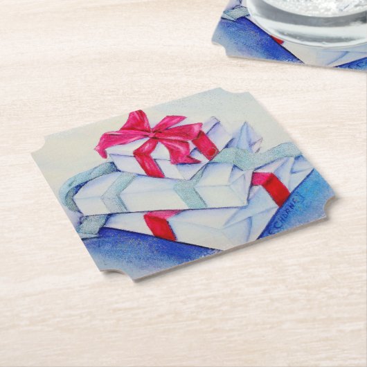 kerstcadeautjes kartonnen onderzetters (Gekanteld)