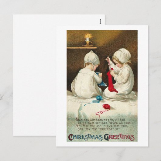 kerstcadeautjes Kinderen met kerstcadeautjes Feestdagenkaart (Voorkant / Achterkant)