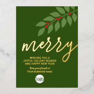 kerstcadeautjes Merry Green Leaf Gold Folie Feestdagen Briefkaart
