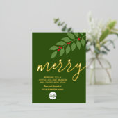 kerstcadeautjes Merry Green Leaf Gold Folie Feestdagen Briefkaart (Staand Voorkant)