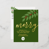 kerstcadeautjes Merry Green Leaf Gold Folie Feestdagen Briefkaart (Voorkant / Achterkant)