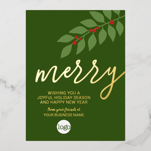 kerstcadeautjes Merry Green Leaf Gold Folie Feestdagen Briefkaart (Voorkant)