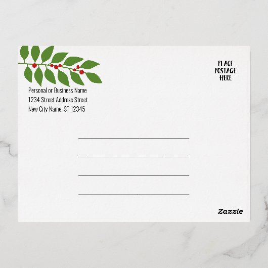 kerstcadeautjes Merry Navy Leaf Gold Folie Feestdagen Briefkaart (Achterkant)