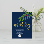 kerstcadeautjes Merry Navy Leaf Gold Folie Feestdagen Briefkaart (Staand Voorkant)