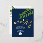 kerstcadeautjes Merry Navy Leaf Gold Folie Feestdagen Briefkaart (Voorkant / Achterkant)