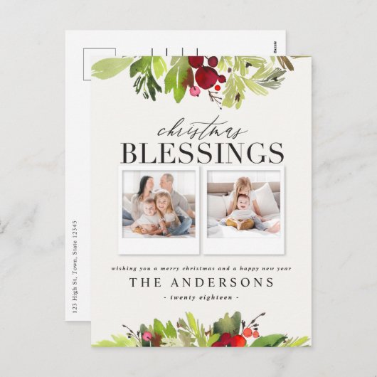 kerstcadeautjes met multifotobladervakantie feestdagenkaart (Voorkant / Achterkant)