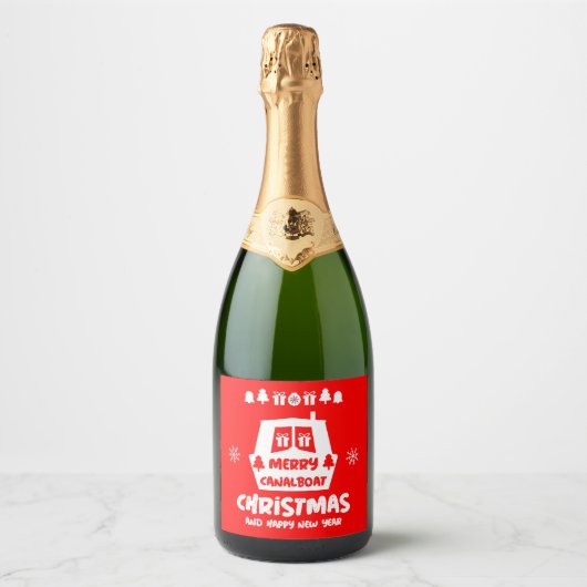 kerstcadeautjes met Narrowboot Canal Sparkling Wijnetiket (Voorkant)