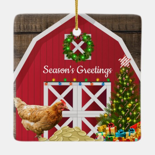 kerstcadeautjes met rode Barn Hen Tree Keramisch Ornament (Achterkant)