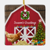 kerstcadeautjes met rode Barn Hen Tree Keramisch Ornament (Voorkant)