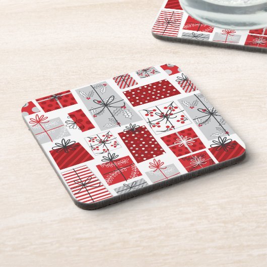 kerstcadeautjes met rode zilveren Feestdagen Bier Onderzetter (Linkerzijde)