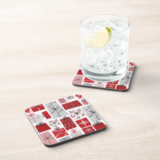 kerstcadeautjes met rode zilveren Feestdagen Bier Onderzetter (Rechterzijde)