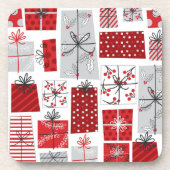 kerstcadeautjes met rode zilveren Feestdagen Bier Onderzetter (Voorkant)