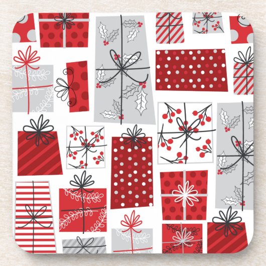 kerstcadeautjes met rode zilveren Feestdagen Bier Onderzetter (Voorkant)