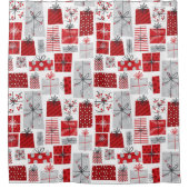 kerstcadeautjes met rode zilveren Feestdagen Douchegordijn (Voorkant)