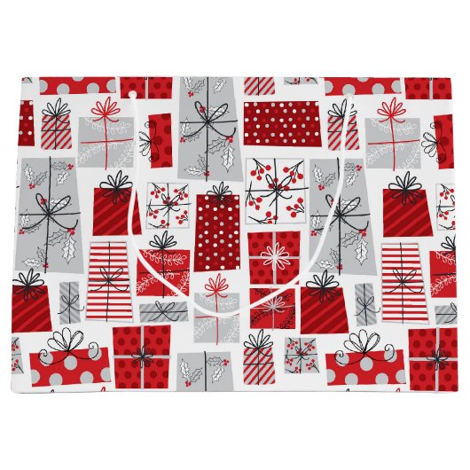 kerstcadeautjes met rode zilveren Feestdagen Groot Cadeauzakje (Voorkant)