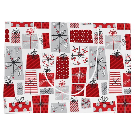 kerstcadeautjes met rode zilveren Feestdagen Groot Cadeauzakje (Achterkant)