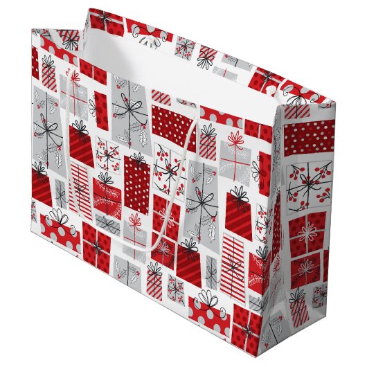 kerstcadeautjes met rode zilveren Feestdagen Groot Cadeauzakje (Voorkant Gekanteld)