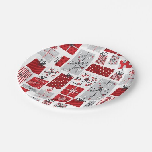 kerstcadeautjes met rode zilveren Feestdagen Papieren Bordje (Gekanteld)