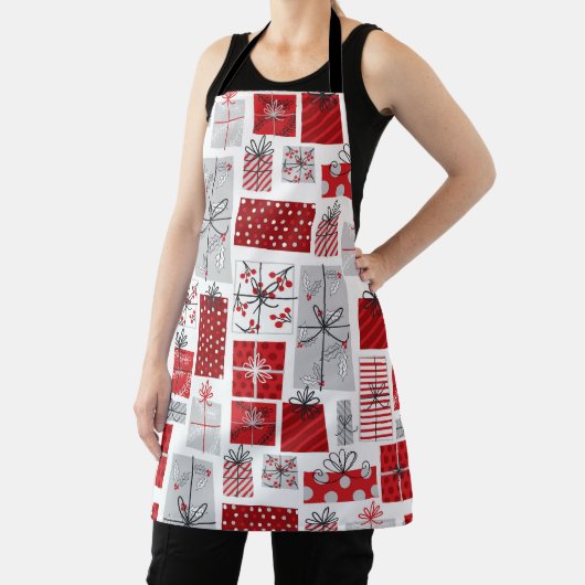 kerstcadeautjes met rode zilveren Feestdagen Schort (Insitu)