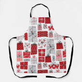 kerstcadeautjes met rode zilveren Feestdagen Schort (Voorkant)