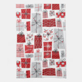 kerstcadeautjes met rode zilveren Feestdagen Theedoek (Verticaal)