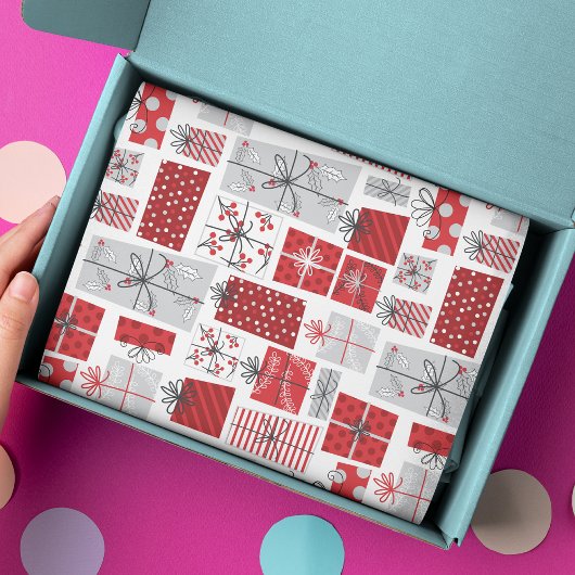 kerstcadeautjes met rode zilveren Feestdagen Tissuepapier